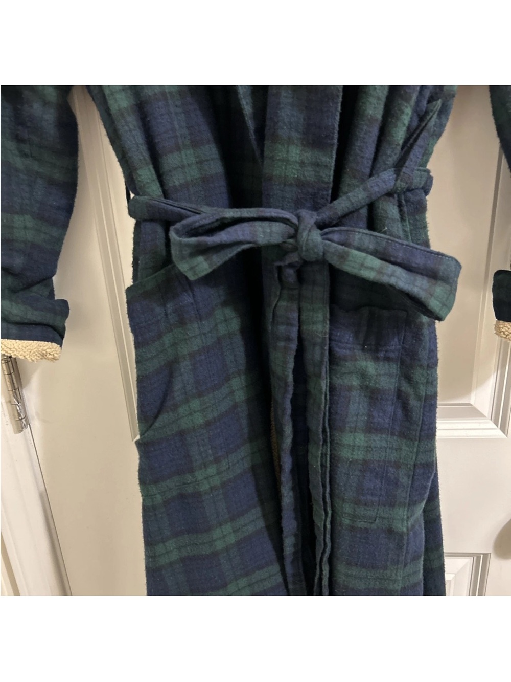 L.L. Bean Men’s Scotch Plaid Flannel Robe Sherpa Lined Size XL Tall - Picture 5 of 15